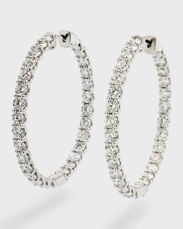 Lab Grown Diamond 18K White Gold Round Hoop Earrings, 1.5"L, 6.7tcw